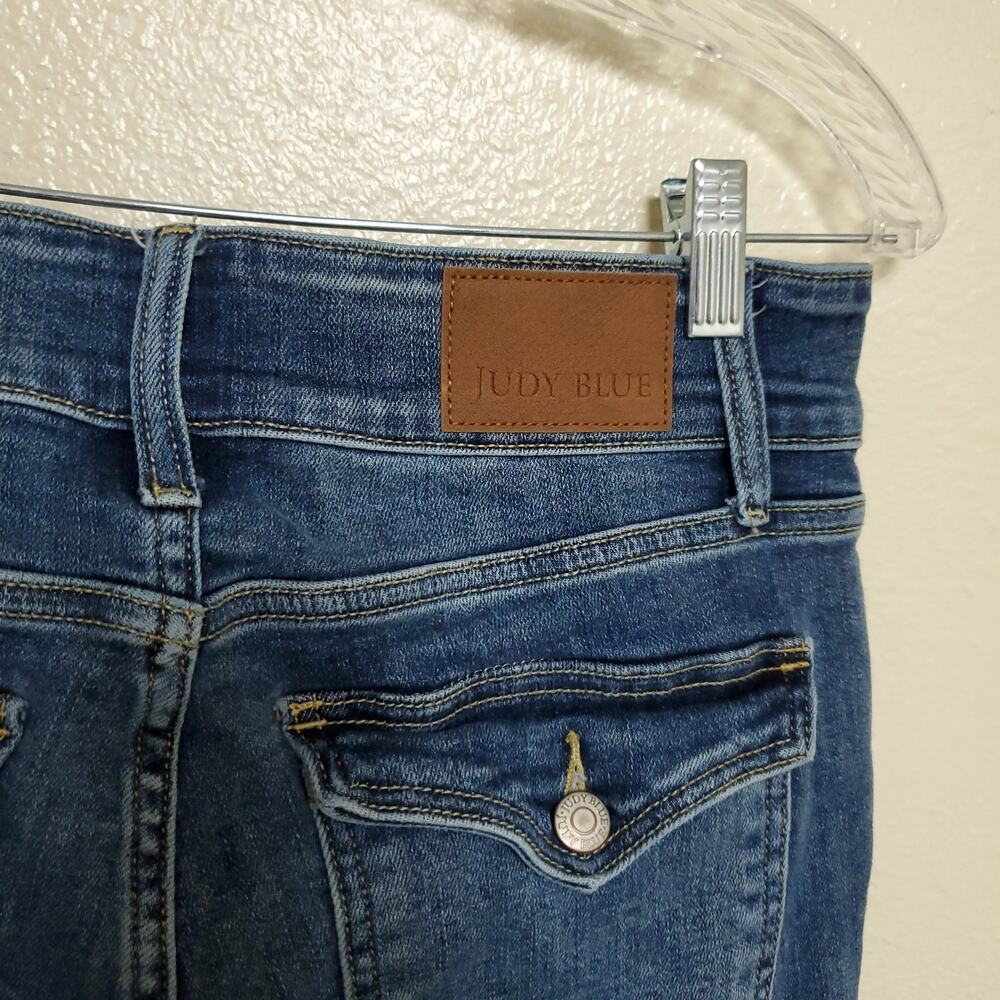 JUDY BLUE Flare High Rise Button Flap Pocket Dark Wash Stretch Jeans - Picture 11 of 12